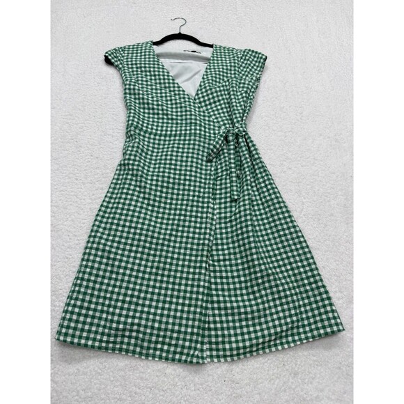 Banana Republic Dresses & Skirts - Banana Republic Wrap Mini Dress Women Green Check Retro Vacay Minimalist Size 0